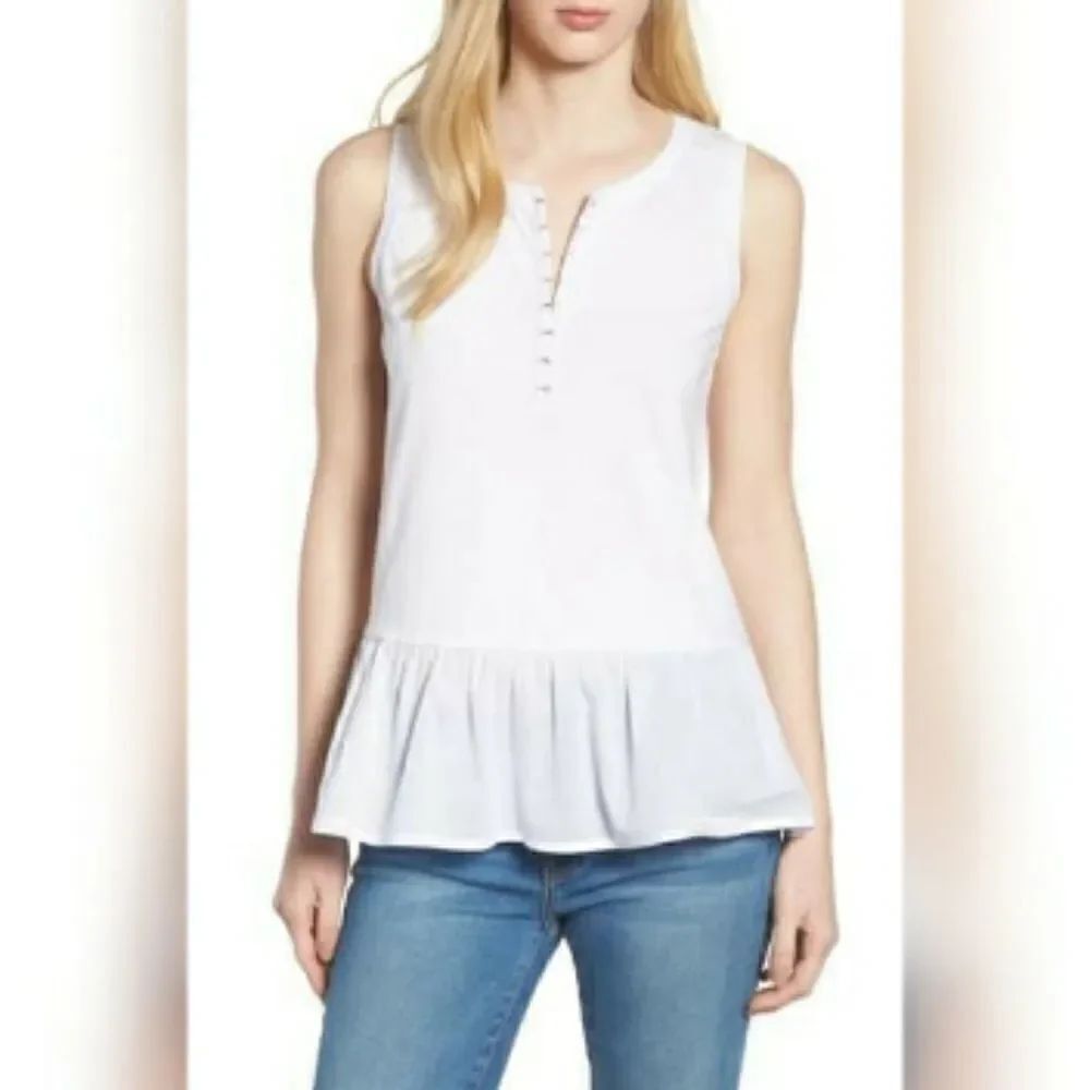 Caslon mixed media peplum top white